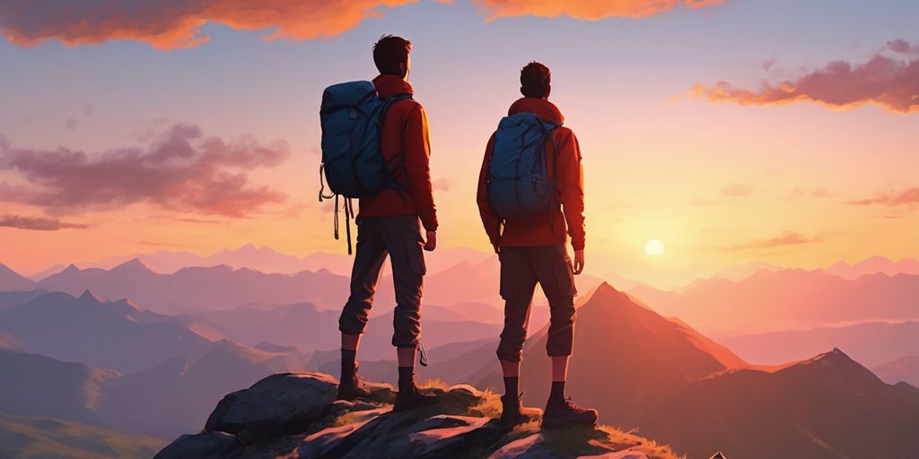 person standing on mountain peak looking at sunrise