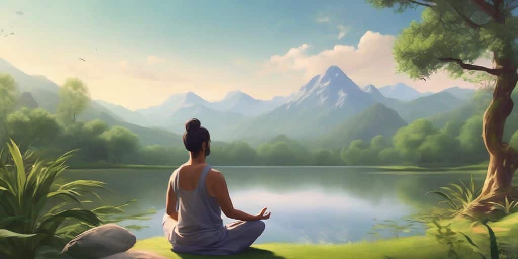 person meditating in serene nature