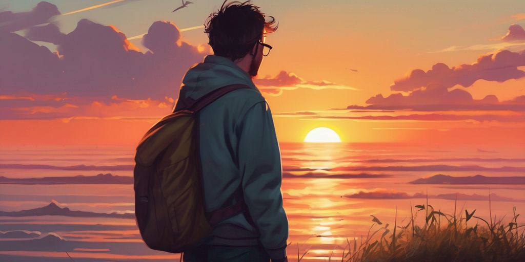 person looking at sunset