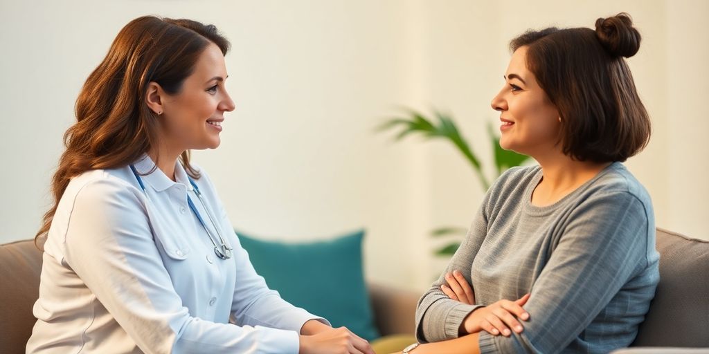 Counselor and client in a warm therapy session.